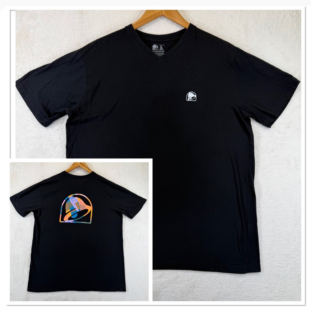 Taco Bell Mens V-Neck Graphic T-Shirt Black Large Colorful Logo TACO
